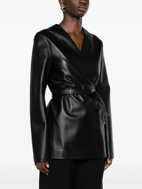 wrap-design leather jacket